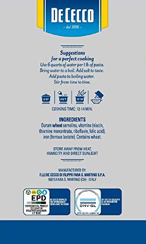 De Cecco Semolina Pasta Rigatoni Napoletani No.124 1 Pound (Pack of 12)