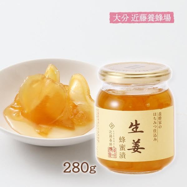 Kondo Japanese Bee Farm Shoga Hachimitsu Zuke Honey Flavored Ginger 280g (Pack of 1) Domestic Ginger Pickled in Honey No Sugar Added Preservatives Free MADE IN JAPAN