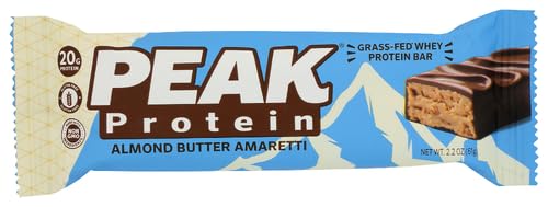 PEAK PROTEIN BARS Grass-Fed Whey 20G Protein Gluten Free Almond Butter 2.2 oz (Pack of 12)