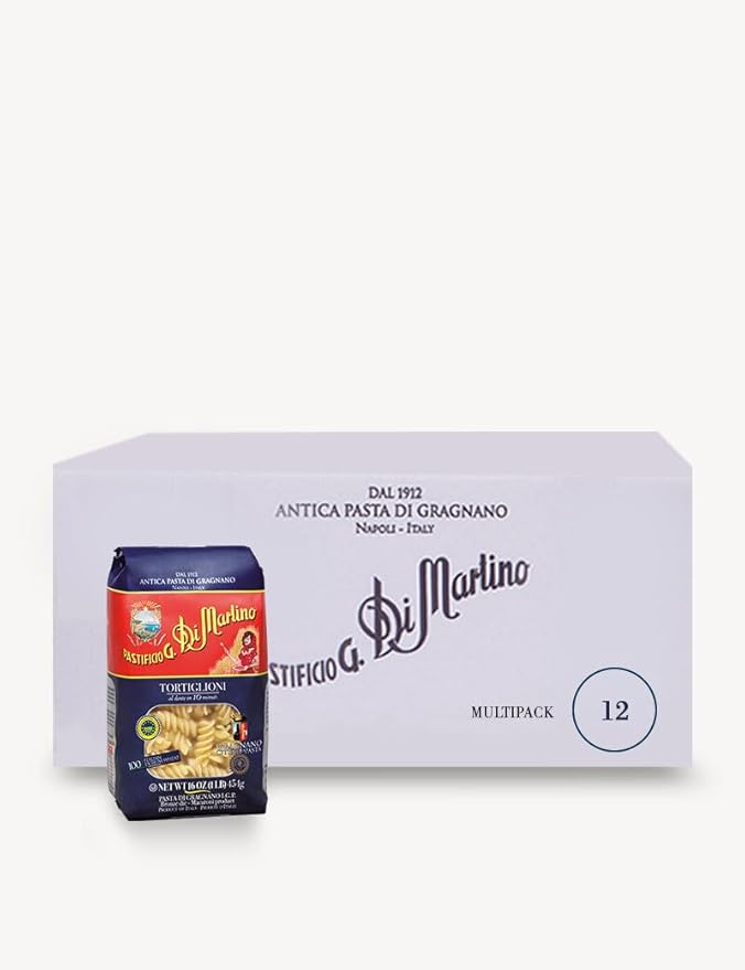 Pastificio Di Martino - Pasta Tortiglioni 16oz (6 Packs) Non-GMO Organic Pasta Made in Italy with 100% Italian Durum Semolina Wheat - High in Protein Perfect with Tomatoes and Basil Bronze Die