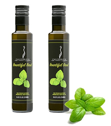 Calivirgin Bountiful Basil Flavor-Crushed Olive Oil (2-Bottle Bundle) - 100% Natural Fresh Flavor No Additives or Preservatives - Organically and Sustainably Grown in California (8.45 Fl.Oz. Each)