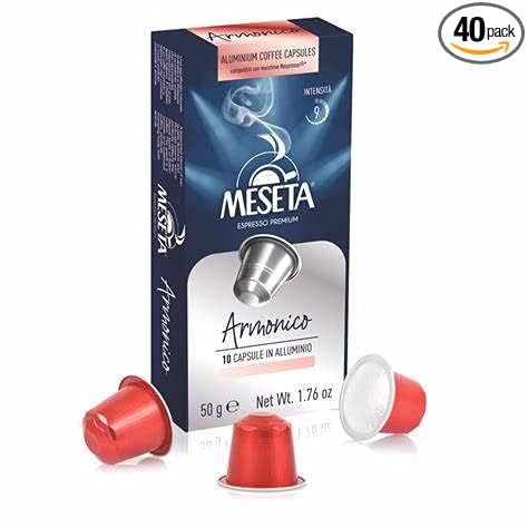 Meseta Armonico 40 Nespresso Compatible Aluminium Coffee Capsule Pack -For Use in Nespresso Essenza Pixie Citiz Inissia Lattissima Maestria other Nespresso Originaline Machines - 40ct