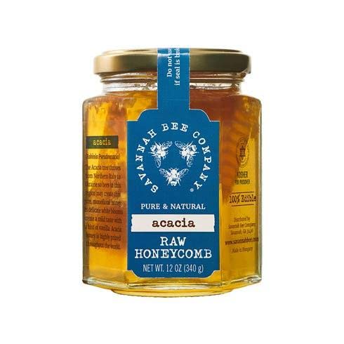 Savannah Bee Company Pure Raw Acacia Honeycomb - All Natural Unfiltered Honeycomb (12 Ounce Hexjar)