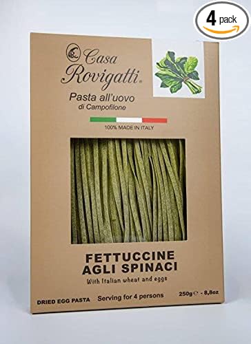 Fettuccine With Spinach (Pack of 4) - Italian Fettuccine Pasta Agli Spinaci From the region of Di Campofilone- Imported Italian Egg Pasta- 8.8 ounces / 250 grams