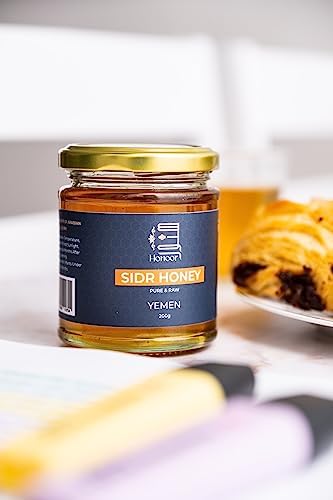 Honoor Authentic Yemeni Sidr Honey – Raw Unpasteurised &amp Unfiltered | Premium Summer Harvest Sidr (Jujube Ziziphus) Honey from Hadramaut Yemen | 100% Pure &amp Natural Honey in Glass Jar 7.5oz