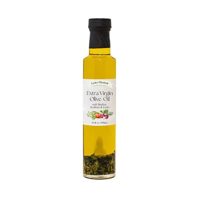 Lesley Elizabeth Extra Virgin Olive Oil with Shallots Scallions &amp Leeks 8.5 fl oz – Small-Batch Allium-Infused EVOO for Sautéing Roasting Dipping &amp Everyday Cooking – All-Natural Plant-Ba
