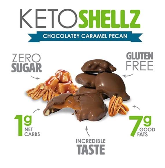 No Sugar Keto Shellz - Sugar Free (0g) Treat On-the-go Keto Snack - 25 Pack Individually Wrapped - Gluten Free Kosher Value Pack (2 packs Caramel Pecan)