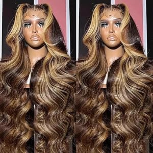 250 Density 30 Inch 360 Lace Front Wigs Human Hair Honey Blonde Body Wave Lace Front Wigs with Baby Hair 4/27 Full 360 Glueless HD Transparent Lace Front Wigs for women