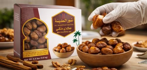 Al-Madinah Royal Sukkari Dates – Premium Saudi Dates Naturally Sweet Whole Dates 2.5 kg (5.5 ib) Family Size Box- perfect Tamr for Ramadn and fasting and breakfast