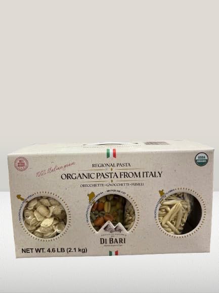 Di Bari Organic Regional Pasta Variety Pack – 5 Italian Shapes (Orecchiette Gnocchetti Fusilli Cicatelli &amp Maccheroni Tricolore) – USDA Organic Bronze Die Cut Product of Italy – 4.6 lb Each (