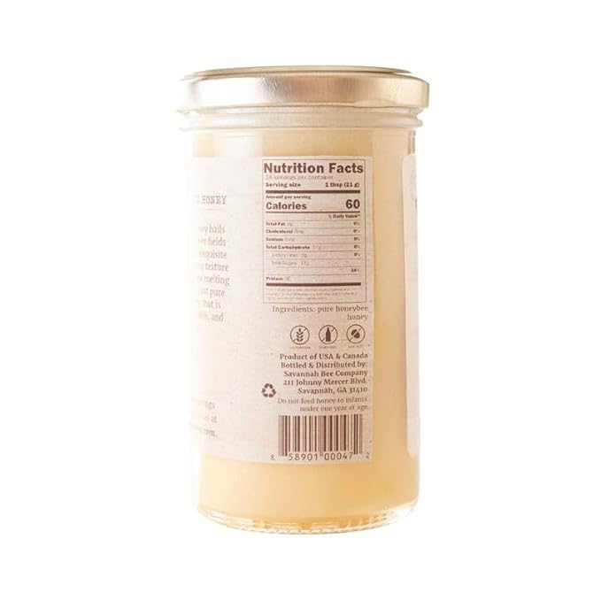 Savannah Bee Winter White Honey in 12 oz Tower Jar