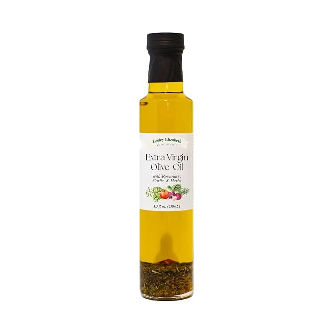 Lesley Elizabeth Extra Virgin Olive Oil with Rosemary Garlic &amp Herbs 8.5 fl oz – Small-Batch Herb-Infused EVOO for Dipping Roasting Marinades &amp Everyday Cooking – All-Natural Plant-Based