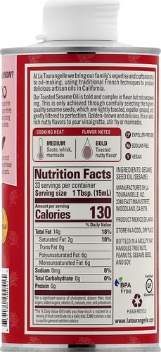 La Tourangelle Toasted Sesame Oil Great for Cooking Add to Noodles Stir-Fry Vegetables Vinaigrettes and Marinades 16.9 Fl Oz (Pack of 2)