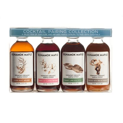 Runamok Organic Vermont Maple Syrup Sampler | Cocktail Pairing Collection | 2 oz (4 count) | 60mL | Infused and Smoked Organic Maple Syrup Varieties