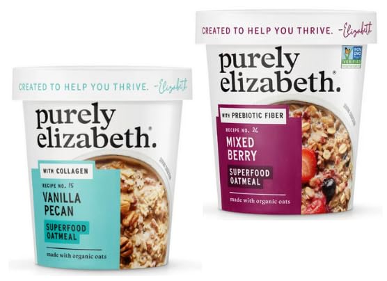 Purely Elizabeth Organic Oats Instant Oatmeal 1.76 oz Cup + King Combos QR Code Mixed pack with (Seasonal (Vanilla e Mixed Berries (3each))