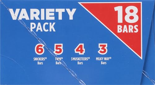 SNICKERS TWIX MILKY WAY &amp 3 MUSKETEERS Individually Wrapped Variety Pack Full Size Milk Chocolate Candy Bars Bulk Assortment 33.31 oz 18 Bars (Pack of 2)