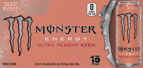 Monster Energy Ultra Peachy Keen Sugar Free Energy Drink 16 oz | Pack of 15