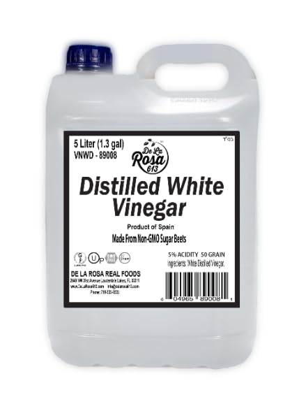 De La Rosa Distilled White Vinegar Raw &amp Unfiltered Kosher for Passover Vegan &amp Gluten Free Great for Salad Dressing Marinades White Distilled Vinegar 5 Liter (Pack of 1)
