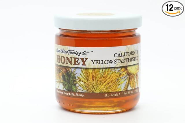 California Yellow Star Thistle Honey - Moon Shine Trading Co 9 oz Pack of 12 U.S. Grade A Light and Sweet Honey with Candy-Like Flavor