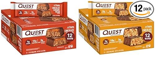 Quest Hero Protein Bars Crispy Chocolate Caramel Pecan and Chocolate Peanut Butter 15-18g Protein 1g Sugar 12 Count