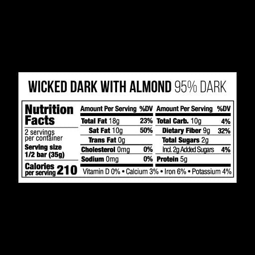 TAZA chocolate Organic Amaze Bar 95% Stone Ground Wicked Dark With Almonds Vegan 2.5 Oz 10 Count