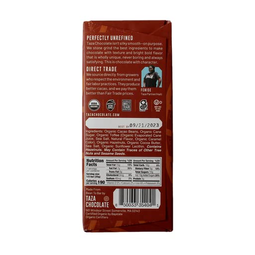Taza Chocolate Organic Amaze Bar 70% Dark Stone Ground Hazelnut Praline 2.5 Ounce (10 Count) Vegan