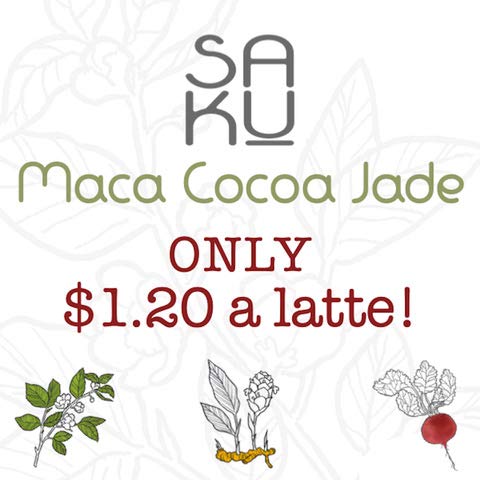 SAKU Tea Maca Cocoa Jade Matcha Latte Blend Super Food Latte 2.1 oz Bag
