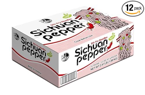 JWAY Sichuan Pepper Stir Fry Noodles Deep-fried Instant Ramen with Chili Oil Spicy Dry Tossed Noodles Real Vegetable Pack Rich Chili Flavor Quick &amp Easy Ready Meal 3.20 oz (Pack of 12)