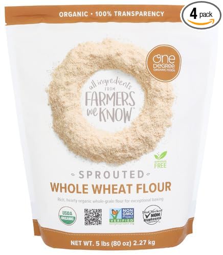 One Degree Whole Wheat Flour Sprouted Organic 80 oz (Pack of 4)