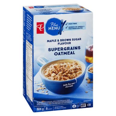 President's Choice Blue Menu Maple &amp Brown Sugar Flavour Supergrains Oatmeal 304g/10.7oz Imported from Canada}