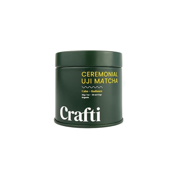 Crafti Ceremonial Grade Matcha Powder (Organic) - Unsweetened Authentic Japanese Daily Matcha Green Tea Powder from Uji Kyoto for Barista-Grade Lattes (30g / 1.06oz)