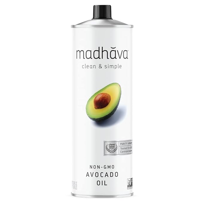 MADHAVA Avocado Oil (33.8 oz 1L Tin) Single Source 100% Pure Neutral Flavor High Heat Cooking Oil 520-Degree Smoke Point Non-GMO