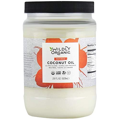 Wildly Organic Refined Coconut Oil 28 Fl Oz - Organic Non-GMO Vegan RBD No Coconut Flavor/Aroma (Neutral Flavor) | Perfect for Skin Hair Cooking &amp Baking - BPA-Free Container