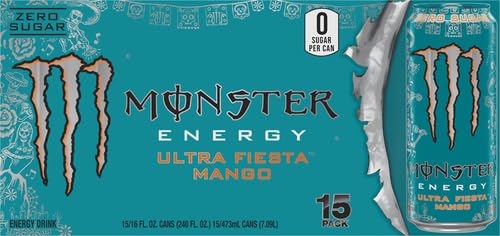 Monster Energy Ultra Fiesta Mango Sugar Free Energy Drink 16 Ounce | Pack of 15