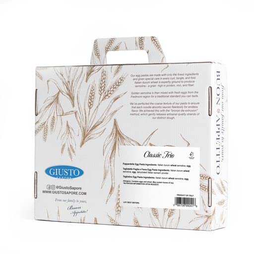 Giusto Sapore Pasta Gift Set - Imported From Italy - Perfect for The Foodie In Your Life - Classic Trio Pappardelle Tagliatelle &amp Tagliolino