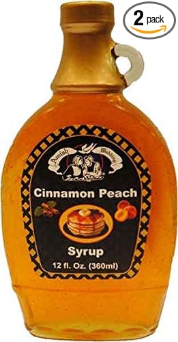 Amish Wedding Foods Fruit Flavored Pancake &amp Waffle Syrup TWO 12 fl. oz. Bottles (Cinnamon Peach)
