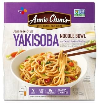 Annie Chun's Japanese Style Noodle and Soup Bowls Bundlle with Yakisoba Peanut Sesame Spicy Miso Ramen Miso Teriyaki Shoyu Ramen (Pack of 6) and Make Your Day Sporks
