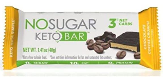 No Sugar Keto Bar Snack Chocolate Coffee Crunch 24 x 1.41oz Bars - Low Carb No Sugar Keto Snack Food with Keto Friendly Macros 3g Net Carb 9g Plant Based Protein 13g Healthy Fat Sugar Free (0g)
