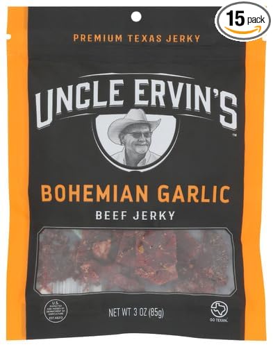 Uncle Ervins Jerky Bohemian Garlic 3 oz (Pack of 15)