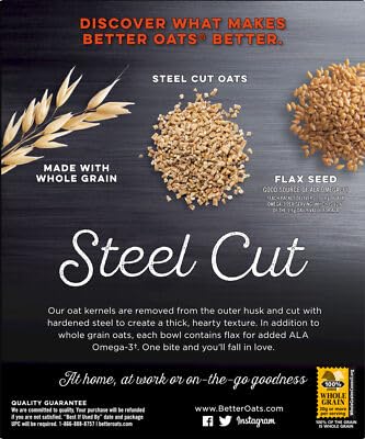 Better Oats Steel Cut Oats Maple &amp Brown Sugar 15.1 oz (Pack of 6)