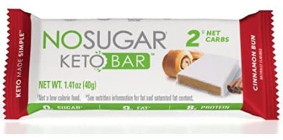 No Sugar Keto Bar Snack Cinnamon Bun 24 x 1.41oz Bars - Low Carb No Sugar Keto Snack Food with Keto Friendly Macros 3g Net Carb 9g Plant Based Protein 13g Healthy Fat Sugar Free (0g)