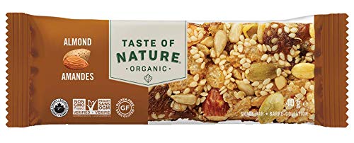 Taste of Nature Organic Almond Snack Bar - Healthy Gluten Free Non GMO Vegan Snack Bars with Mixed Nuts Fruits and Seeds - 16-Count Snack Pack