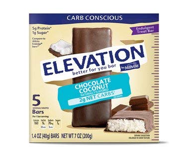 Millville Elevation Protein Bars Snack Endulgent Treat 1.4oz Bars 5g Protein (Chocolate Coconut 2 Pack (10 Bars))