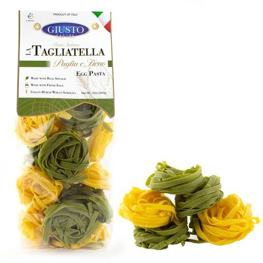 Giusto Sapore Italian Pasta - Egg 340g - Premium Bronze Drawn Durum Wheat Semolina Gourmet Pasta Brand - Imported from Italy and Family Owned (Paglia e Fieno 6 Pack)