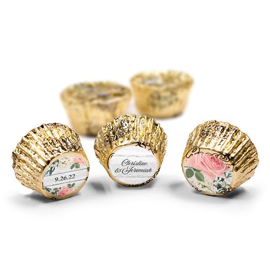 50ct Personalized Wedding Candy Favors Peanut Butter Cups Miniatures with DIY Stickers Bulk Chocolate - Pink Floral