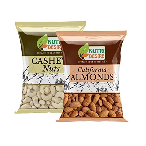 Nutri Desire Cashew Nuts Kaju Whole &amp California Almonds 500 gms Each Total 1 Kg