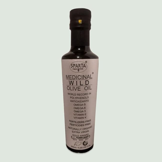 Sparta Limited Edition Organic Extra Virgin Olive Oil Wild Evoo-Oleocanthal 1979 mg/kg total phenols 3083mg/kg Cold Pressed Award Winning High Polyphenol Omega 963 Fatty Acids-1x250ml