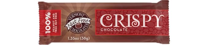 Vermont Nut Free Small Chocolate Bar (Crispy Milk Chocolate) 1.35 Ounce Bars 18 Count Nut-Free Egg-Free Kosher
