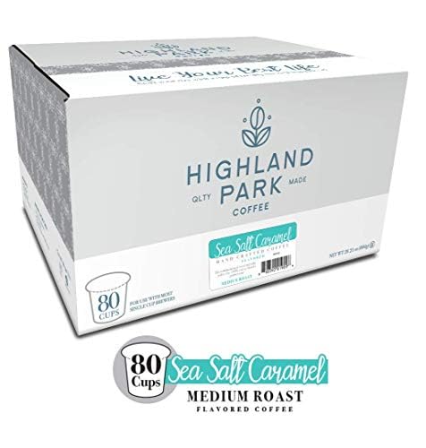 Highland Park Coffee Single Serve Coffee Pods Compatible with Keurig K Cup Brewers Sea Salt Caramel 80 Count