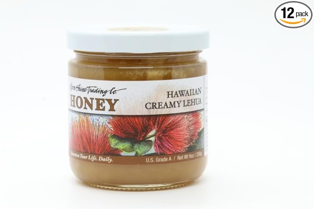 Hawaiian Lehua Honey - Moon Shine Trading Co 9 oz Pack of 12 U.S. Grade A Creamy and Spreadable Honey from Hawaii